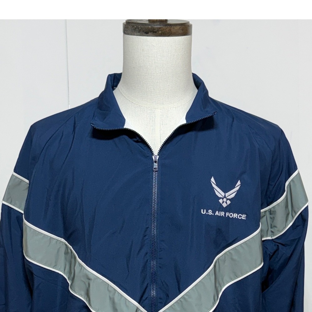 US Air Force Jacket Mens Large Blue PTU Windbreaker Reflective Training Full Zip